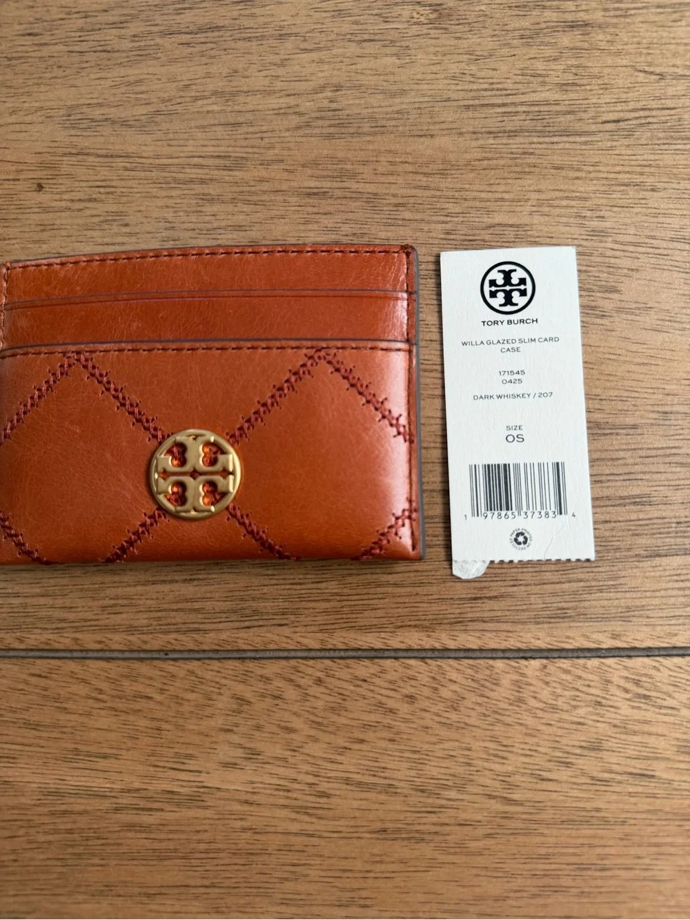New tory burch Willa cardholder slim card case in dark whiskey
